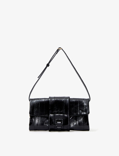 Front image of Flip Shoulder Bag in Eel in BLACK