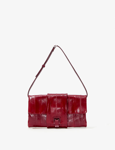 Front image of Flip Shoulder Bag in Eel in ROSEWOOD