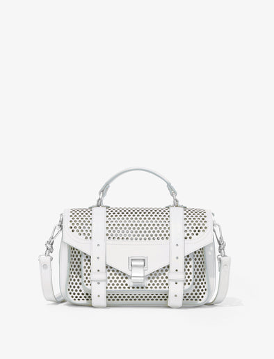 Front image of PS1 Tiny Bag In Perforated Leather in OPTIC WHITE