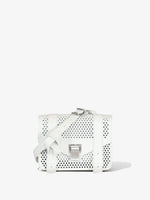 Front image of PS1 Mini Crossbody Bag in Perforated Leather in optic white