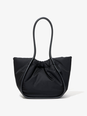 Front image of Large Ruched Tote In Puffy Nylon in BLACK