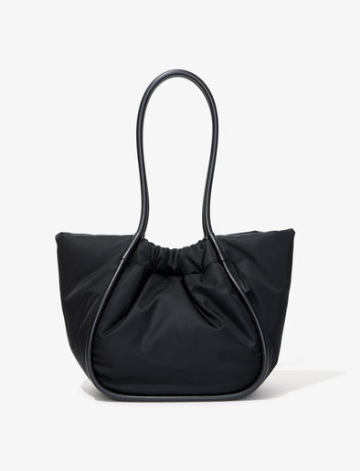 Front image of Large Ruched Tote In Puffy Nylon in BLACK