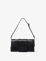 Front image of Flip Shoulder Bag in Black with strap