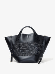 Front image of Large Chelsea Tote in Perforated Leather in black