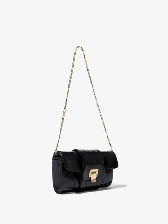 Side image of Flip Shoulder Chain Clutch in Eel in BLACK