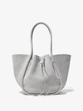 Front image of Large Ruched Tote in Soft Suede in GREY