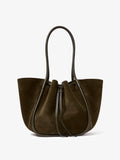 Back image of Large Ruched Tote in Soft Suede in OLIVE