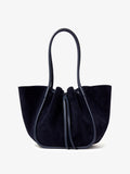 Front image of Large Ruched Tote in Soft Suede in DEEP NAVY