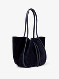 Side image of Large Ruched Tote in Soft Suede in DEEP NAVY