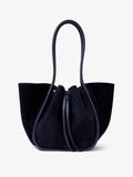 Back image of Large Ruched Tote in Soft Suede in DEEP NAVY