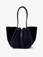 Back image of Large Ruched Tote in Soft Suede in DEEP NAVY