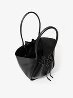 Aerial image of Large Ruched Tote in Soft Shiny Calf in BLACK