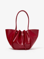 Front image of Large Ruched Tote in Soft Shiny Calf in ROSEWOOD