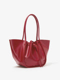 Side image of Large Ruched Tote in Soft Shiny Calf in ROSEWOOD