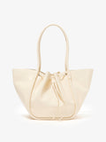 Front image of Large Ruched Tote in Soft Shiny Calf in BIRCH