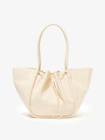 Front image of Large Ruched Tote in Soft Shiny Calf in BIRCH