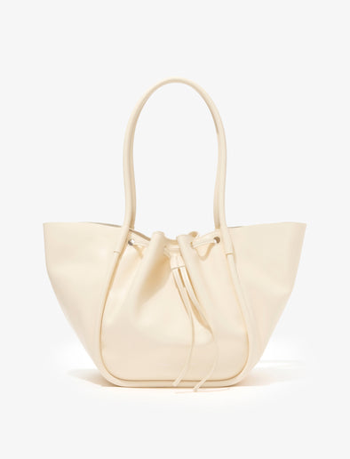 Front image of Large Ruched Tote in Soft Shiny Calf in BIRCH