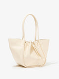 Side image of Large Ruched Tote in Soft Shiny Calf in BIRCH