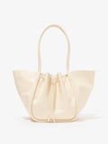 Back image of Large Ruched Tote in Soft Shiny Calf in BIRCH