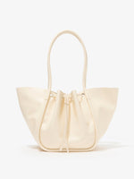 Back image of Large Ruched Tote in Soft Shiny Calf in BIRCH