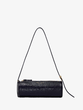 Front image of Silo Bag in Ostrich Embossed Calf in BLACK