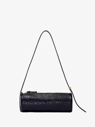 Front image of Silo Bag in Ostrich Embossed Calf in BLACK