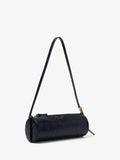 Side image of Silo Bag in Ostrich Embossed Calf in BLACK