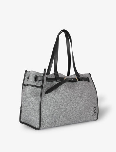 Proenza Schouler 3/4 Front Still Life image of Belted Tote in Felt in SLATE