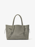 Front image of Tate Bag in Smooth Calf in SLATE with front flap tucked