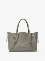 Front image of Tate Bag in Smooth Calf in SLATE with front flap tucked