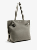 Side image of Days Tote in Pebbled Calf Skin in SLATE