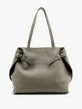 Front image of Days Tote in Pebbled Calf Skin in SLATE with sides buckled