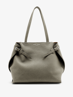 Front image of Days Tote in Pebbled Calf Skin in SLATE with sides buckled