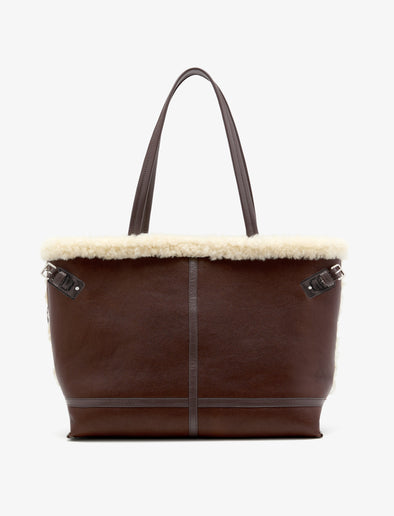 Proenza Schouler front image of Days Tote in Nappa Shearling in CHESTNUT