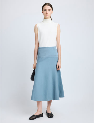 Proenza Schouler Front full length image of model wearing Katalina Skirt in Souffle Knit in LARK BLUE