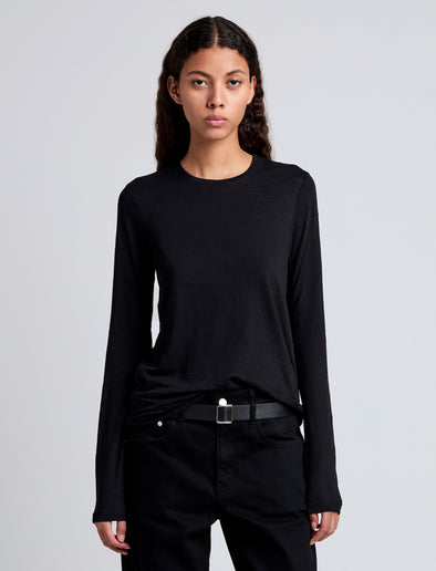 Front cropped image of model wearing Solid Tissue Jersey Long Sleeve Tee in Black