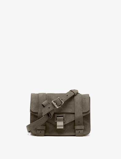 Proenza Schouler front image of PS1 Mini Crossbody Bag in Nubuck Calf in slate