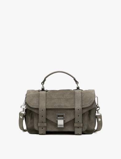 Proenza Schouler front image of PS1 Tiny Bag in Nubuck Calf in slate