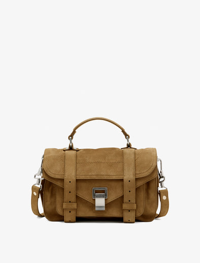 Proenza Schouler front image of PS1 Tiny Bag in Nubuck Calf in tobacco