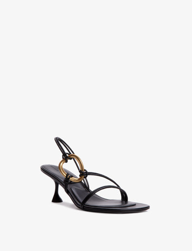 3/4 Front image of Hoop Slingback Sandals in BLACK