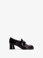 Front image of Monogram Heeled Loafers in BLACK