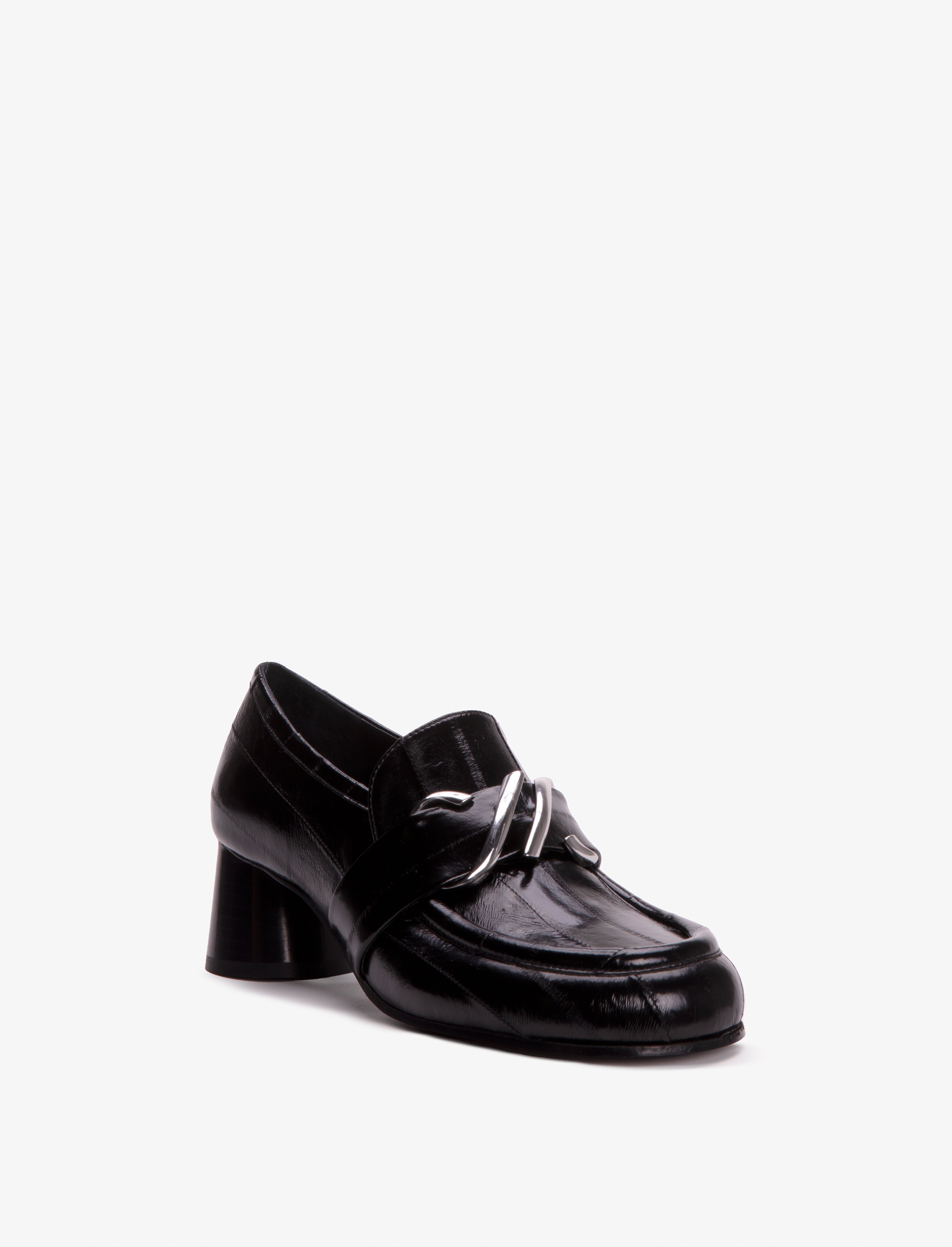 Monogram Heeled Loafers in Eel - Black