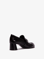 3/4 Back image of Monogram Heeled Loafers in BLACK