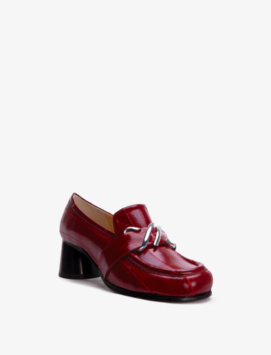 Front image of Monogram Heeled Loafers in Eel in ROSEWOOD