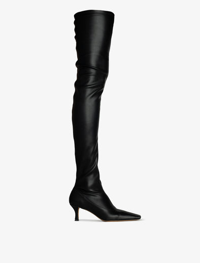 Front image of Trap Over The Knee Boots in BLACK