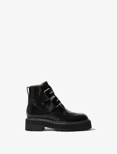 Side image of Lug Sole Buckle Boots in BLACK