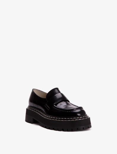 3/4 Front image of Lug Sole Loafers in BLACK