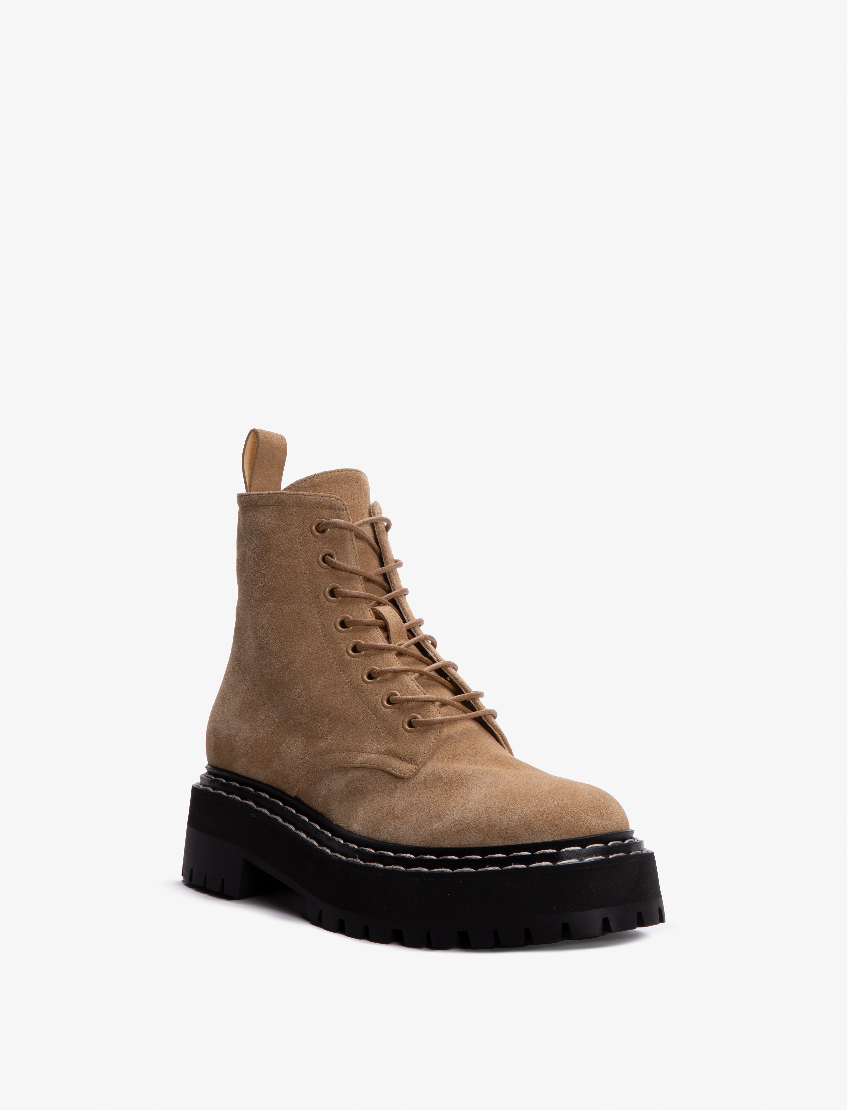 Proenza Schouler Lug Sole Lace Up Boots in Suede Dark Beige Proenza Schouler Official Site