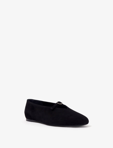 Proenza Schouler 3/4 front image of Tee Mary Jane Flats in Suede in BLACK