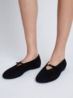 Proenza Schouler cropped image of model wearing Tee Mary Jane Flats in Suede in BLACK